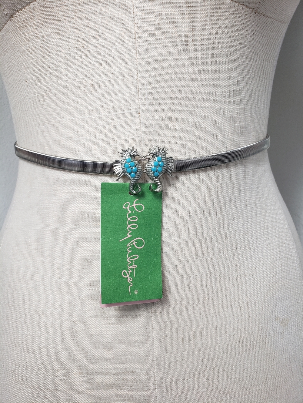 Lilly Pulitzer Silver-Tone Coil Stretch w/ Turquoise Seahorse Buckle NEW
